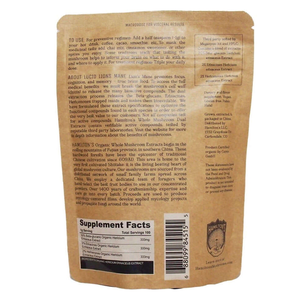 Mind Mix packaging for Hamilton's Mushrooms: back