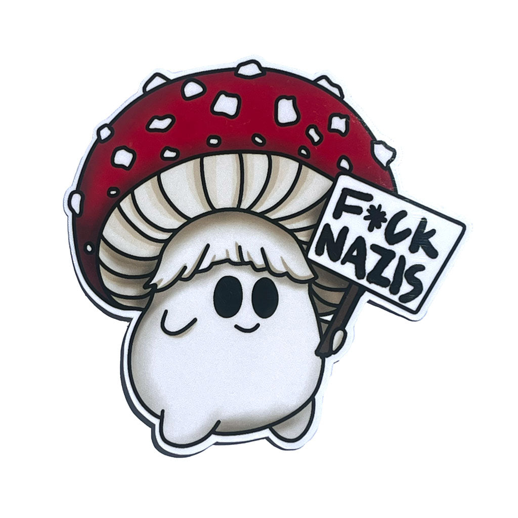 "F*ck Nazis" Mushroom Sticker (Amanita, Chantrelle, or Porcini)