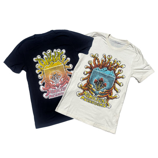 Reishi eyes by corvidopolis T-shirt in black and white.