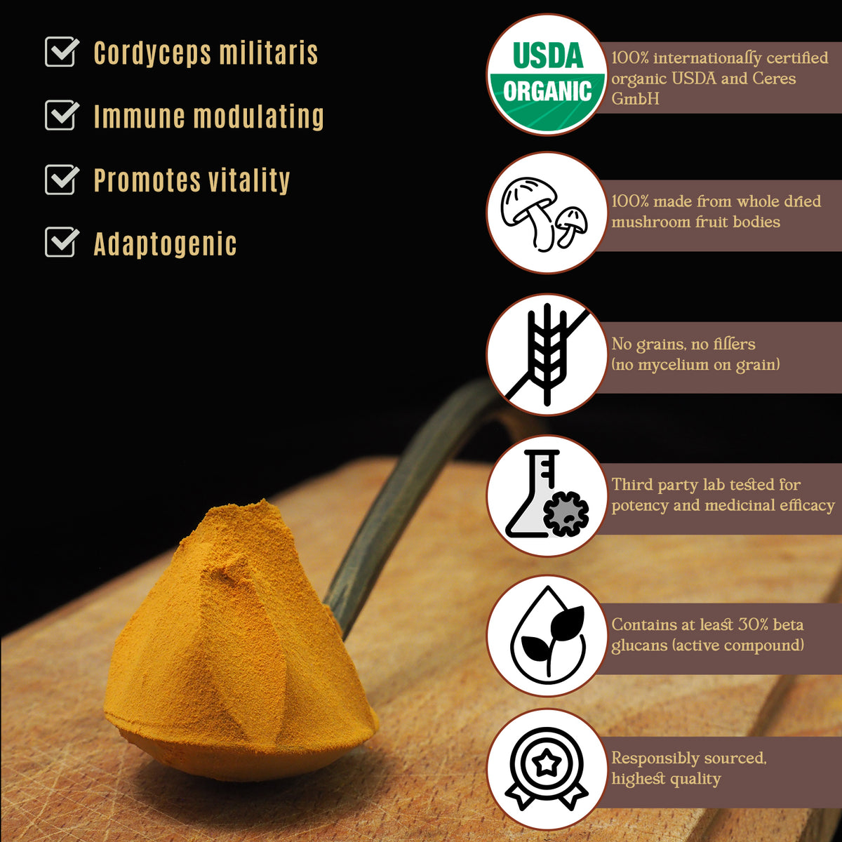 crucial cordyceps infographic showing specifications
