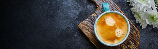 A steaming cup of mushroom coffee made with Hamilton's mushroom extracts