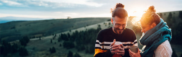 Young couple enjoying mushroom coffee benefits