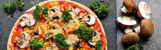 Mushroom Pizza with Cremini Mushrooms on the side
