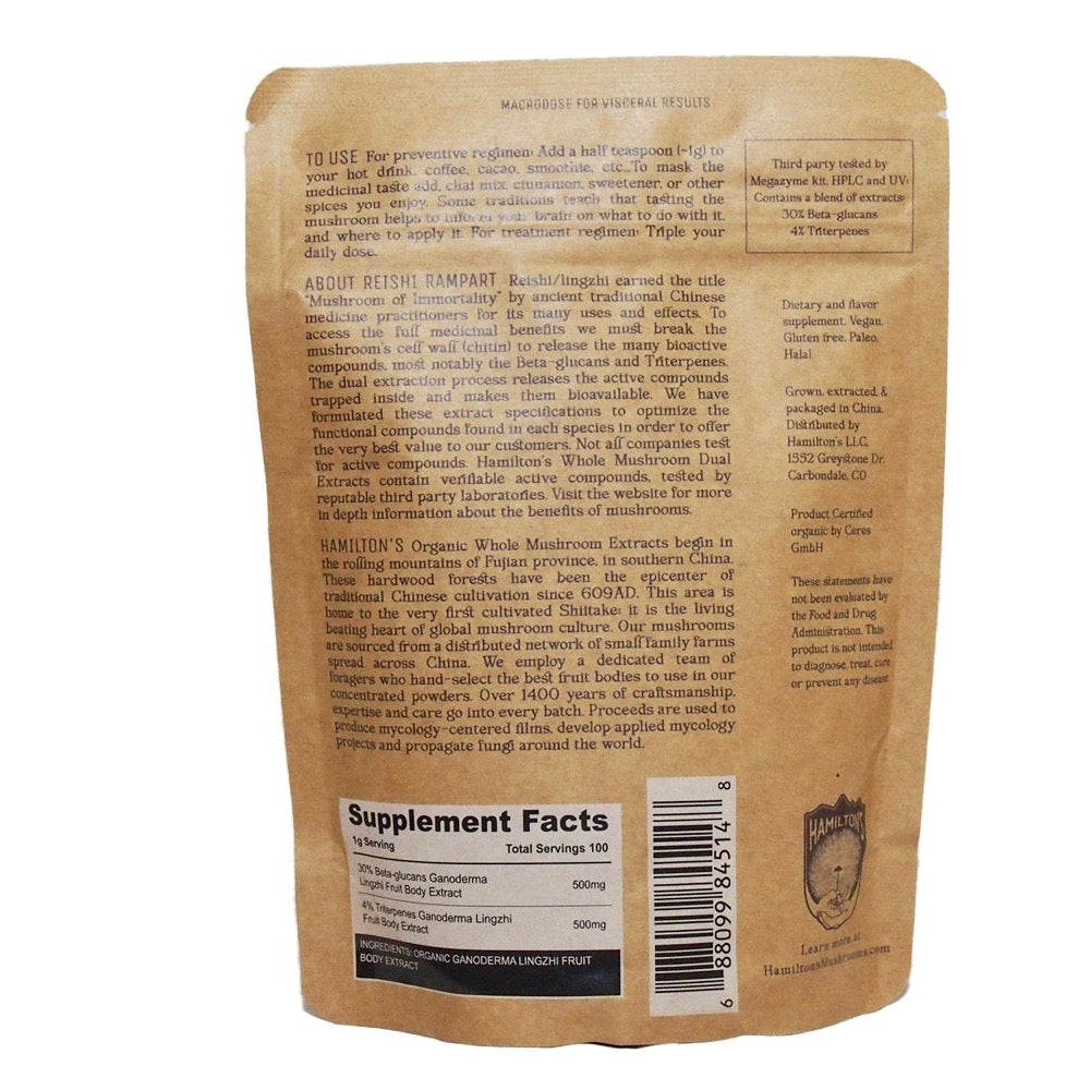 Hamilton's Reishi Rampart | Immune Support | Inflammation Support | Heart Health | Wellbeing | Back Packaging