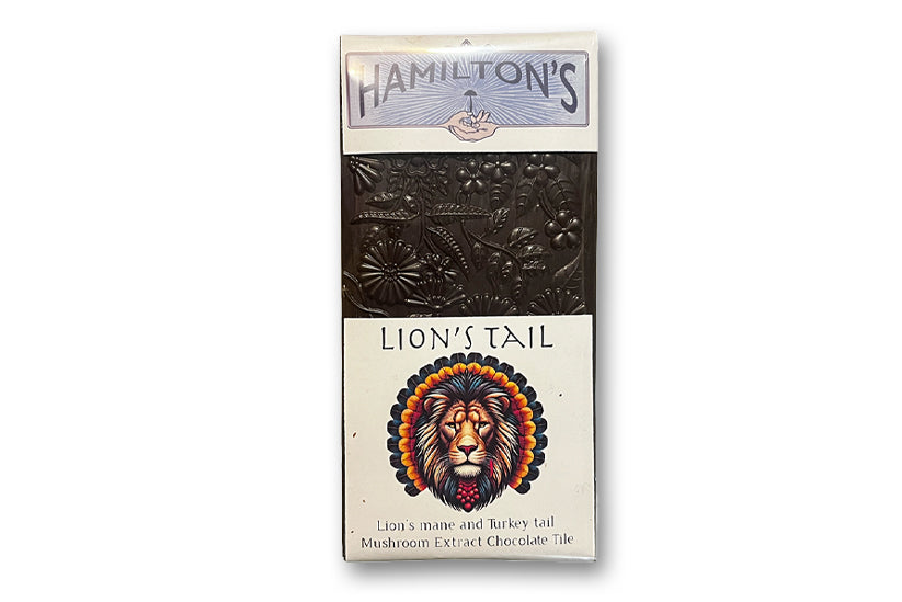 Hamilton's Lion's tail Chocolate Tile | Lion's Mane | Turkey Tail | Chocolate | Front Label