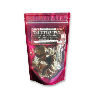 Bag of 'The Bitter Truth' Apothecary Reishi Caramel on a white background