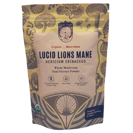 Hamilton's Mushrooms Lucid Lion's Mane (Wholesale) This mushroom extract powder contains 3 different extract specifications to make the most potent lion's mane product on the market. Lucid Lions Mane promotes cognition, focus, memory and digestion.