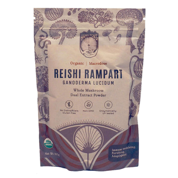 Reishi Rampart packaging for Hamilton's Mushrooms: Front